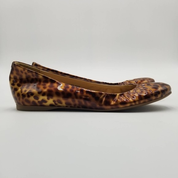 J. Crew Patent Leather Slip On Ballet Flats Leopard Print Women's Size 7